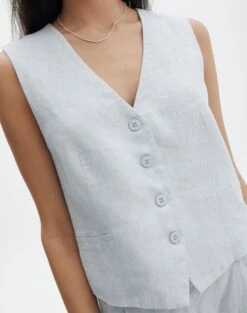 Linen Tailored Vest -GLASSONS CLOTHING co harley linen vest icecapmilk imageback bv128737tcd