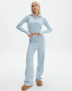 Long Sleeve Zip Through Knit Top -GLASSONS CLOTHING co harriet wide leg knit pants blue bubble front pw53795knt