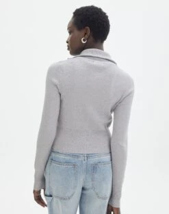 Long Sleeve Zip Through Knit Top -GLASSONS CLOTHING co harriet zip thru cardi pale grey marle back kc90296knt