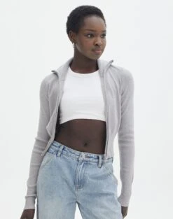 Long Sleeve Zip Through Knit Top -GLASSONS CLOTHING co harriet zip thru cardi pale grey marle front kc90296knt