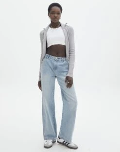 Long Sleeve Zip Through Knit Top -GLASSONS CLOTHING co harriet zip thru cardi pale grey marle full kc90296knt