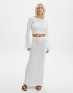 Off Shoulder Flare Long Sleeve Knit 33 Off Shoulder Flare Long Sleeve Knit -GLASSONS CLOTHING co lardee knit tie waist maxi white front sl47099knt