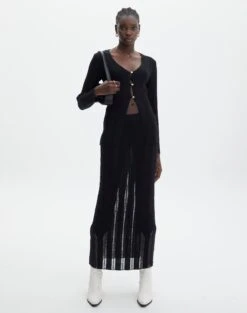 Sheer Ladder Knit Button Up Top -GLASSONS CLOTHING co lidia knit maxi skirt black front sl124834knt