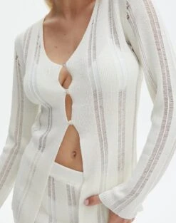 Sheer Ladder Knit Button Up Top -GLASSONS CLOTHING co lidia laddered long line bad to the bone imageback kc123985knt