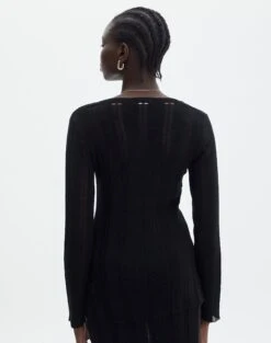 Sheer Ladder Knit Button Up Top -GLASSONS CLOTHING co lidia laddered long line black back kc123985knt
