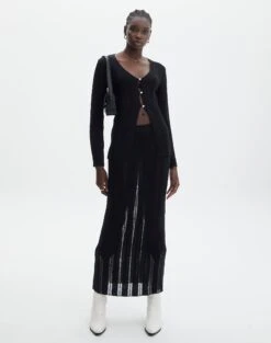 Sheer Ladder Knit Button Up Top -GLASSONS CLOTHING co lidia laddered long line black full kc123985knt