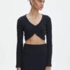 Long Sleeve Ribbed Button Crop Top -GLASSONS CLOTHING co lily ribbed long sleeve top black front tl99529cot