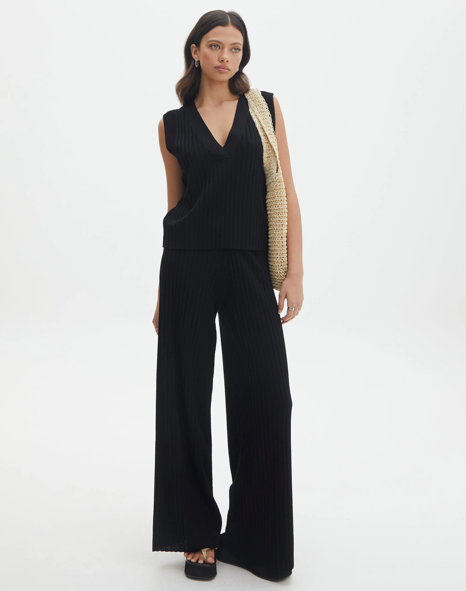 Rib Knit V Neck Vest 9 Rib Knit V Neck Vest - Image 7