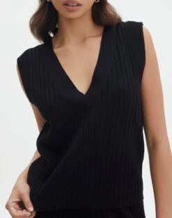 Rib Knit V Neck Vest 30 Rib Knit V Neck Vest -GLASSONS CLOTHING co litzy rib vest black imageback kv155579knt