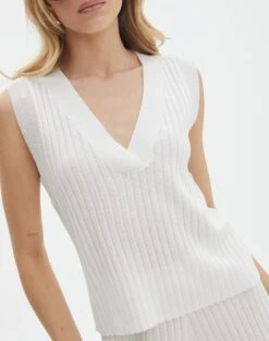Rib Knit V Neck Vest 25 Rib Knit V Neck Vest -GLASSONS CLOTHING co litzy rib vest milk imageback kv155579knt