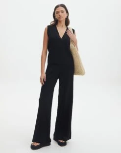 Rib Knit V Neck Vest 37 Rib Knit V Neck Vest -GLASSONS CLOTHING co litzy ribbed wide leg pants black front pw61049knt