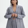 Oversized Pinstripe Blazer -GLASSONS CLOTHING co loretta blazer light grey pinstripe front jw51337pin