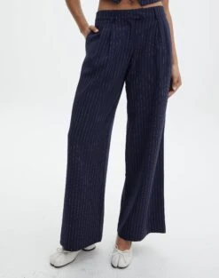 Mid Rise Pinstripe Wide Leg Pant -GLASSONS CLOTHING co loretta pinstripe tailored pant navy pinstripe full pw51730pst