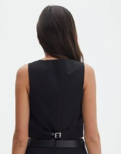 Tailored V Neck Vest -GLASSONS CLOTHING co loretta waistcoat black back bv65137pln