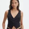 Tailored V Neck Vest -GLASSONS CLOTHING co loretta waistcoat black front bv65137pln