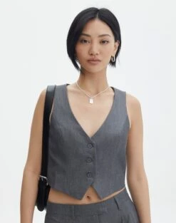 Tailored V Neck Vest -GLASSONS CLOTHING co loretta waistcoat charcoal marle front bv65137pln