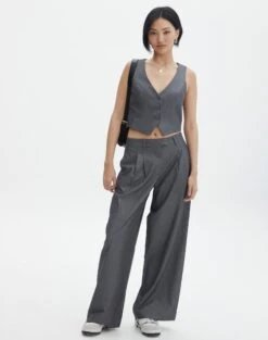 Tailored V Neck Vest -GLASSONS CLOTHING co loretta waistcoat charcoal marle full bv65137pln