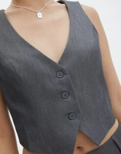 Tailored V Neck Vest -GLASSONS CLOTHING co loretta waistcoat charcoal marle imageback bv65137pln