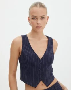 Tailored Pinstripe V Neck Vest