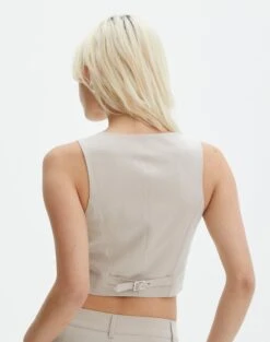 Tailored V Neck Vest -GLASSONS CLOTHING co loretta waistcoat neutral back bv65137pln