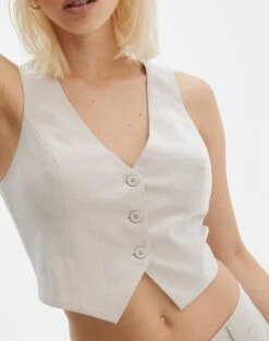 Tailored V Neck Vest -GLASSONS CLOTHING co loretta waistcoat neutral imageback bv65137pln