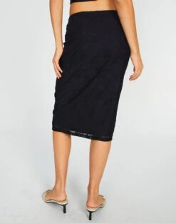 Lace Midi Slip Skirt -GLASSONS CLOTHING co lorna lace midi skirt blackblack back sl108106lac
