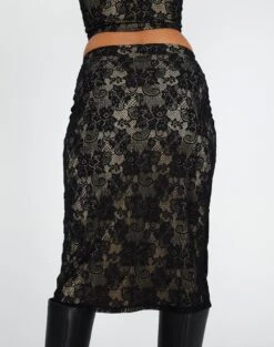 Lace Midi Slip Skirt -GLASSONS CLOTHING co lorna lace midi skirt blacknude back sl108106lac