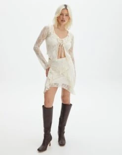 Tiered Asymmetric Lace Mini Skirt -GLASSONS CLOTHING co lotus mini skirt bad to the bone detail ss116576lac
