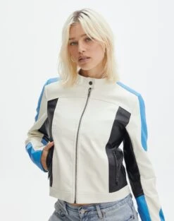 Faux Leather Zip Mini Skirt -GLASSONS CLOTHING co mila moto jacket blue colour block front jw90928pu 4