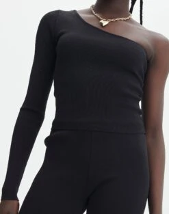Knit One Shoulder Long Sleeve Top 25 Knit One Shoulder Long Sleeve Top -GLASSONS CLOTHING co odus one shoulder knit black imageback kl94384vn
