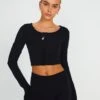 Button Up Cropped Long Sleeve Top -GLASSONS CLOTHING co peony longsleeve black front tc93716cot 2