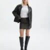 Washed Faux Leather Mini Skirt -GLASSONS CLOTHING co raven mini skirt worn black front ss116125pu