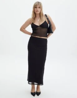 Mesh Lettuce Trim Midi Skirt