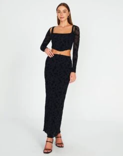 Print Mesh Maxi Skirt -GLASSONS CLOTHING co sabrina burnout mesh maxi vine burnout front sl53303bur 3