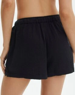 Muslin Cotton Shorts -GLASSONS CLOTHING co snoop tie waist muslin short black back sw125080mus
