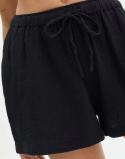 Muslin Cotton Shorts -GLASSONS CLOTHING co snoop tie waist muslin short black imageback sw125080mus