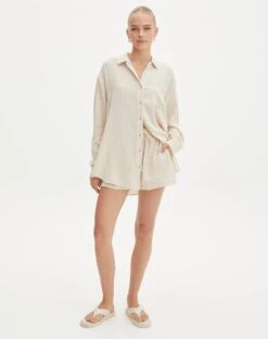 Muslin Cotton Shorts -GLASSONS CLOTHING co snoop tie waist muslin short rice cake front sw125080mus