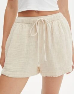 Muslin Cotton Shorts -GLASSONS CLOTHING co snoop tie waist muslin short rice cake full sw125080mus