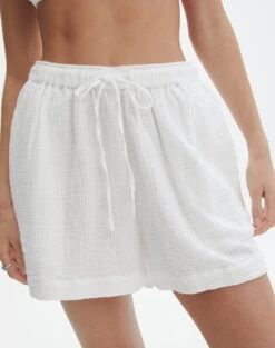 Muslin Cotton Shorts -GLASSONS CLOTHING co snoop tie waist muslin short white full sw125080mus