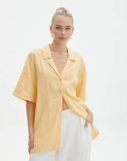 Cotton Oversized Button Up Shirt -GLASSONS CLOTHING co t dizzy slit oversized shirt mango lassi front bs118684tlv