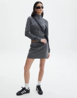 Zip Through Sweat Jumper -GLASSONS CLOTHING co zephy cotton mini skirt washed black front ss123055cot