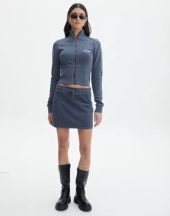 Zip Through Sweat Jumper -GLASSONS CLOTHING co zephy cotton mini skirt washed navy front ss123055cot 2