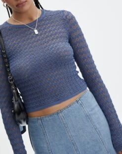 Crochet Knit Long Sleeve Top -GLASSONS CLOTHING cody crochet knit moby dick imageback kl110747vp