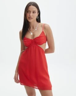 Cupped Cut Out Mini Dress -GLASSONS CLOTHING collie cupped mini dress mulan red front ds107273chi