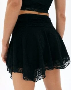 Asymmetric Lace Mini Skirt 20 Asymmetric Lace Mini Skirt -GLASSONS CLOTHING daisy lace mini skirt black back ss89715lac