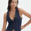 Denim V Neck Waistcoat 1 Denim V Neck Waistcoat -GLASSONS CLOTHING dina denim waistcoat last rodeo indigo front bv99446dnm