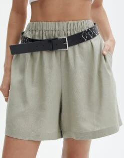 Statement Silver Buckle Belt -GLASSONS CLOTHING dixie diamond stud pu belt blacksilver front be135427pu 1