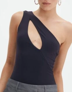 Supersoft One Shoulder Cut Out Bodysuit -GLASSONS CLOTHING dua one shoulder cut out bodysuit black imageback tb88291pch