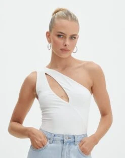 Faux Leather Low Rise Pant -GLASSONS CLOTHING dua one shoulder cut out bodysuit white front tb88291pch