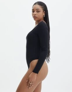 Luxe Lounge Modal Long Sleeve Low Back Bodysuit -GLASSONS CLOTHING fabian longsleeve modal bodysuit black detail tb122502mod